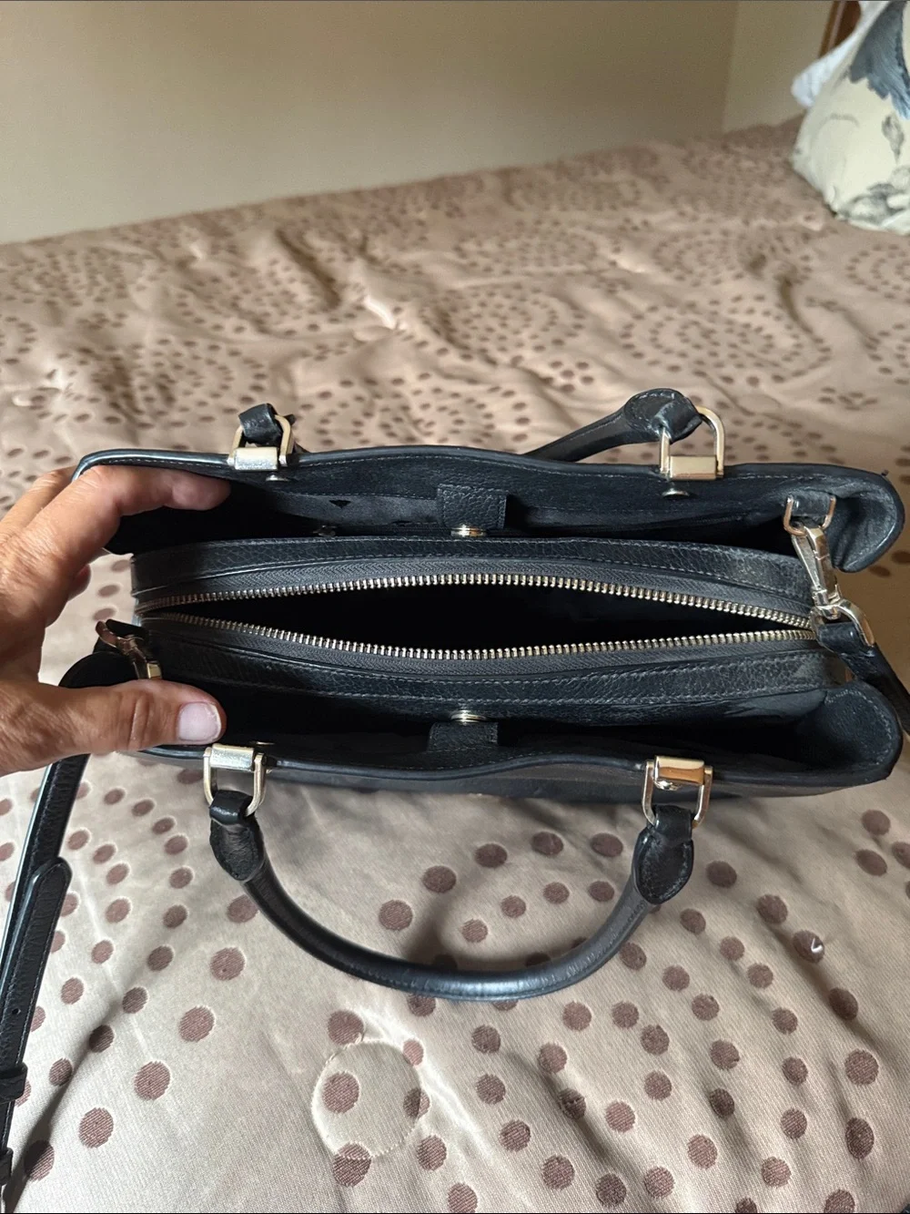 kate spade Black Pebbled Leather Satchel with Top Handles & Crossbody Strap